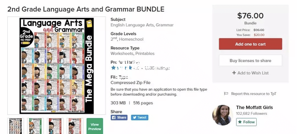 1st Grade Language Arts and Grammar MEGA Bundle 2nd Grade Language Arts and Grammar BUNDLE 图片7